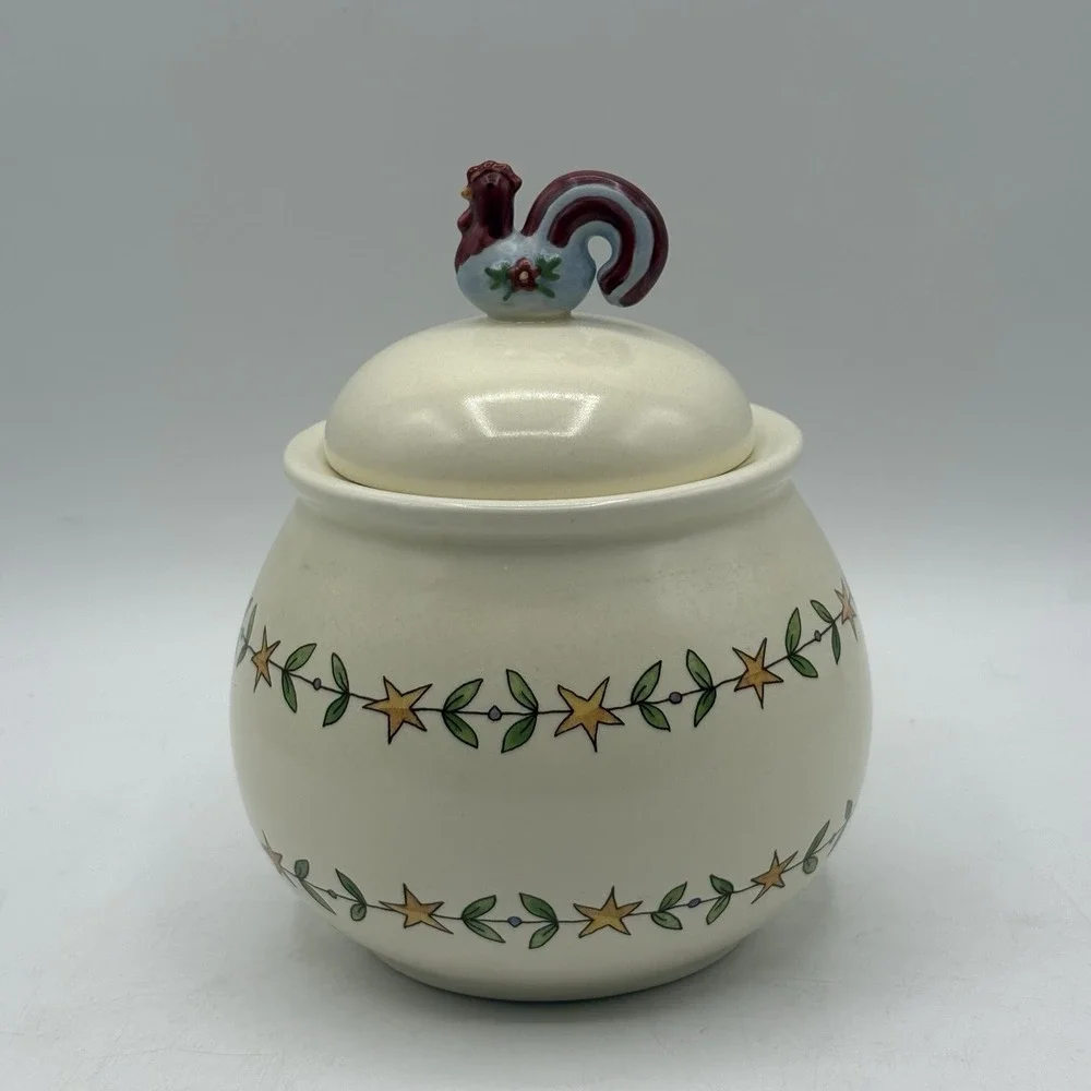 Vintage Y2K‎ Teapot & Sugar Bowl w/ Rooster Decoration Country Style Farmhouse